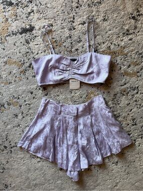 Forever 21 Lavender Jacquard Crop Top & Pleated Shorts Set